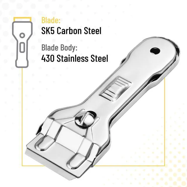 Alt view image 4 of 6 - Metal Razor Blade Scraper Tool, 2 Pack, Carbon Steel Blades, Stainless Steel Body, Heavy-Duty Cleaning Razor Scraper Tool