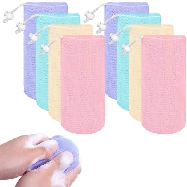Main image of 4 Pcs Mesh Soap Bags, Bar Soap Saver Bags, Bubble Foaming Nets Pocket with Drawstring for Facial Cleaning Body Wash