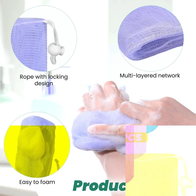 Alt view image 2 of 7 - 4 Pcs Mesh Soap Bags, Bar Soap Saver Bags, Bubble Foaming Nets Pocket with Drawstring for Facial Cleaning Body Wash