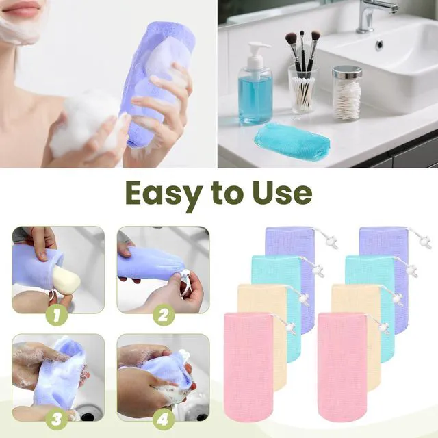 Alt view image 4 of 7 - 4 Pcs Mesh Soap Bags, Bar Soap Saver Bags, Bubble Foaming Nets Pocket with Drawstring for Facial Cleaning Body Wash
