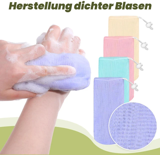 Alt view image 6 of 7 - 4 Pcs Mesh Soap Bags, Bar Soap Saver Bags, Bubble Foaming Nets Pocket with Drawstring for Facial Cleaning Body Wash