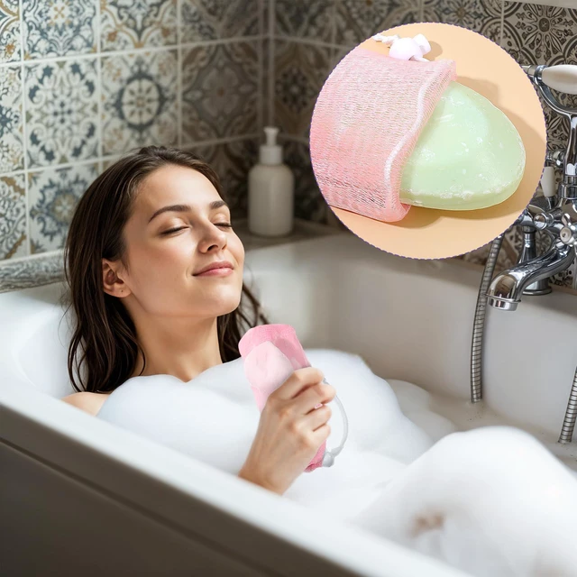 Alt view image 7 of 7 - 4 Pcs Mesh Soap Bags, Bar Soap Saver Bags, Bubble Foaming Nets Pocket with Drawstring for Facial Cleaning Body Wash