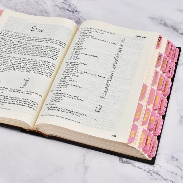 Alt view image 5 of 6 - Bible Index Tabs New & Old Testament Tabs Matte Laminated Floral Design, Bible Journaling Supplies - 122 Pcs (Pink- Gold Foil)