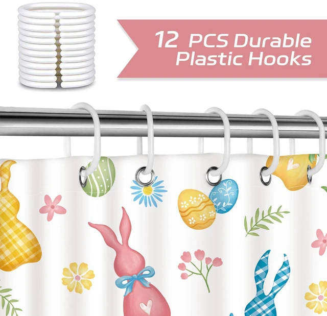 Alt view image 5 of 7 - Colorful Easter Bunny Shower Curtain with 12 Hooks, 72x72 in | Bright Spring Easter Bathroom Curtain, Water-Resistant Polyester with HD Print, Quick-Dry, Machine Washable, Easy to Install