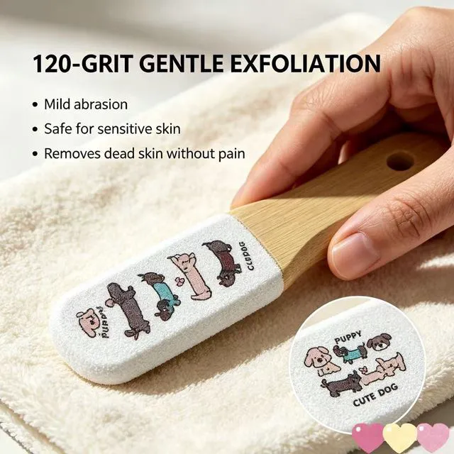Alt view image 3 of 7 - Foot File Callus Remover, Professional Pedicure Tool with Bamboo Handle, Gentle 120 Grit Exfoliator for Cracked Heels, Dead Skin & Corns, Cute Dog Pattern, Non-Slip Grip for Wet & Dry Use