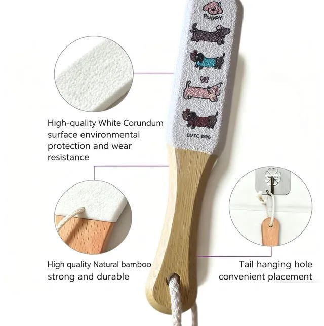 Alt view image 4 of 7 - Foot File Callus Remover, Professional Pedicure Tool with Bamboo Handle, Gentle 120 Grit Exfoliator for Cracked Heels, Dead Skin & Corns, Cute Dog Pattern, Non-Slip Grip for Wet & Dry Use