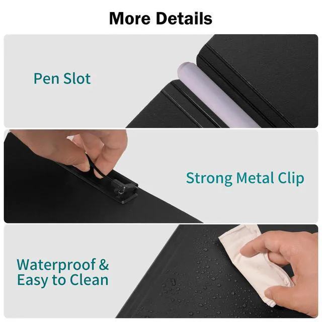 Alt view image 4 of 7 - Foldable Clipboard Folder Durable A4/Letter Size Document Folder | 360° Rotating PP Writing Pad with Dual Low Profile Metal Clips, Pen Slot, for Nurses Classroom Business Office