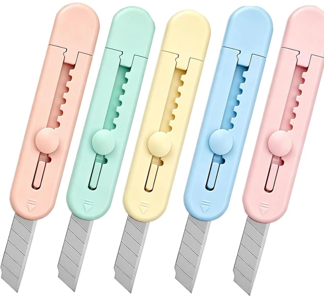 Main image of 5-Pack Retractable Box Cutters, Multicolor Utility Knife Box Cutter | Sharp Razor Blade, Smooth Mechanism,Paper Knife,Package Opener for Envelopes, Mail, Office and Home Use