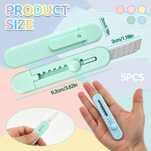 Alt view image 2 of 6 - 5-Pack Retractable Box Cutters, Multicolor Utility Knife Box Cutter | Sharp Razor Blade, Smooth Mechanism,Paper Knife,Package Opener for Envelopes, Mail, Office and Home Use