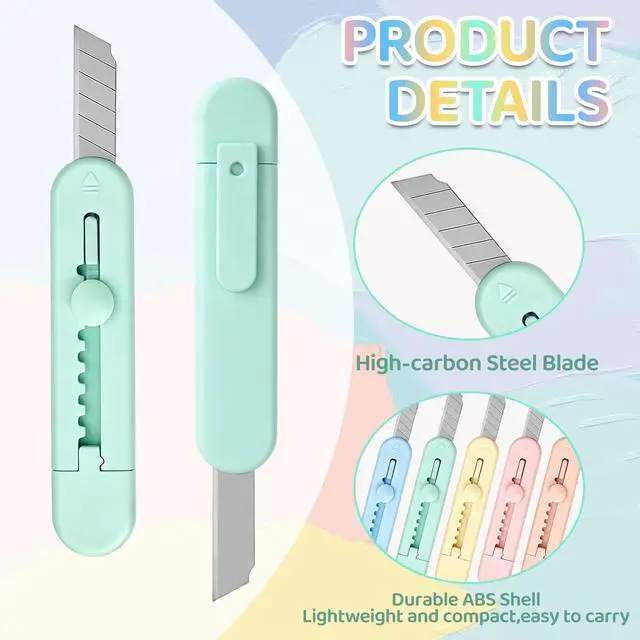 Alt view image 4 of 6 - 5-Pack Retractable Box Cutters, Multicolor Utility Knife Box Cutter | Sharp Razor Blade, Smooth Mechanism,Paper Knife,Package Opener for Envelopes, Mail, Office and Home Use