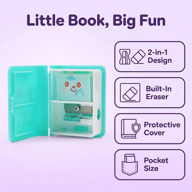 Alt view image 2 of 7 - 1Pc Multicolor Cute Dual Purpose Book Pencil Sharpener Eraser, Cute Cartoon Student Eraser Pencil Sharpener Writing and Correction Supplies