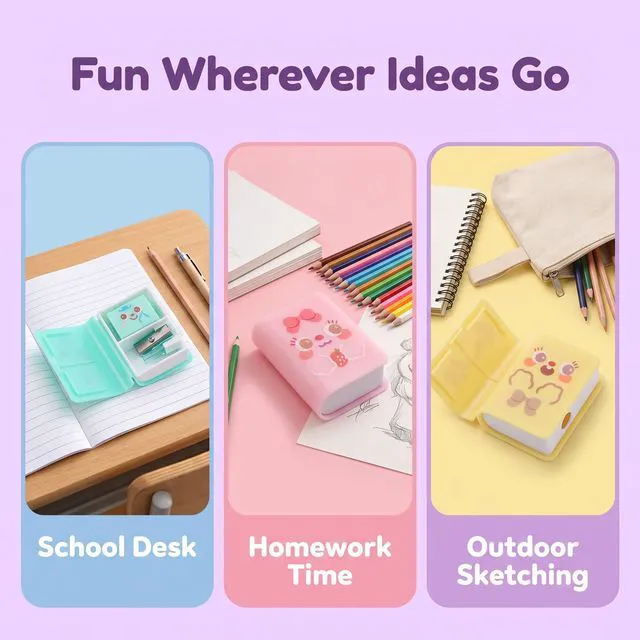 Alt view image 5 of 7 - 1Pc Multicolor Cute Dual Purpose Book Pencil Sharpener Eraser, Cute Cartoon Student Eraser Pencil Sharpener Writing and Correction Supplies