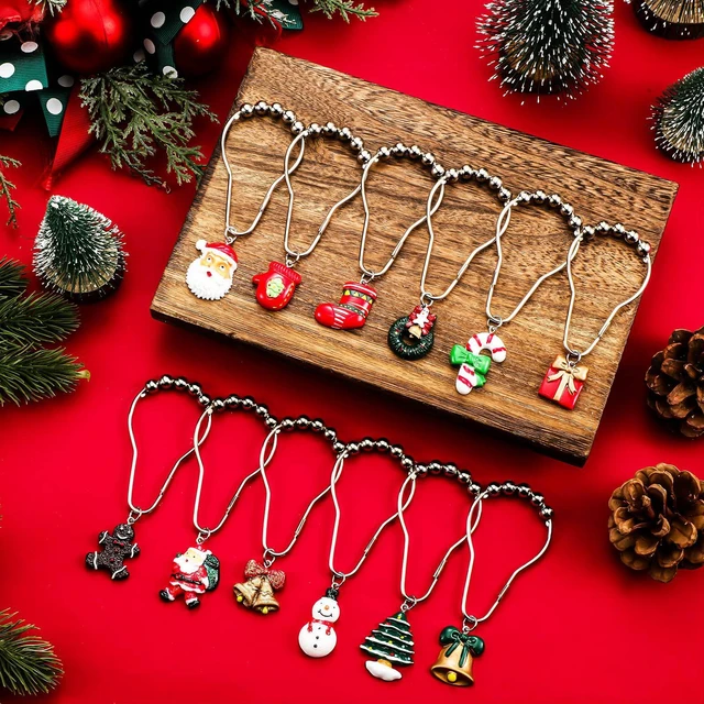 Alt view image 4 of 7 - 12 Pcs Christmas Shower Curtain Hooks Resin Rustproof Set | Santa Snowman Gingerbread Bell Wreath Designs, Stainless Steel Rustproof, Christmas Bathroom Decor, Easy Installation