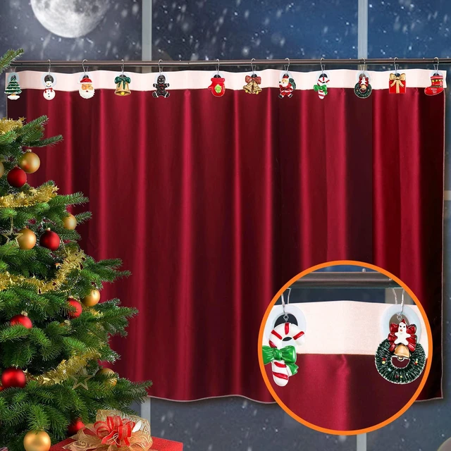 Alt view image 7 of 7 - 12 Pcs Christmas Shower Curtain Hooks Resin Rustproof Set | Santa Snowman Gingerbread Bell Wreath Designs, Stainless Steel Rustproof, Christmas Bathroom Decor, Easy Installation