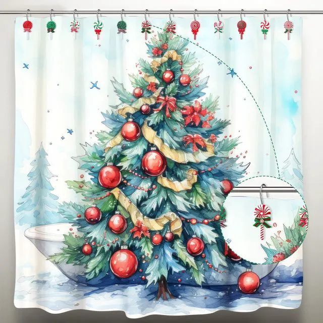 Alt view image 6 of 6 - 12 Pcs Candy Shower Curtain Hooks 6 Styles White Green and Red Peppermint Lollipop Candy Cane Xmas Rustproof Hangers Hooks Holiday Curtain Rings for Winter Home Bathroom Accessories Set