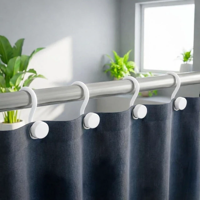 Main image of White Shower Curtain Rings, Plastic Shower Curtain Hooks, Bathroom Curtain Hooks, Modern Decorative Shower Curtain Hangers Set of 12, Rounded-Tail Design