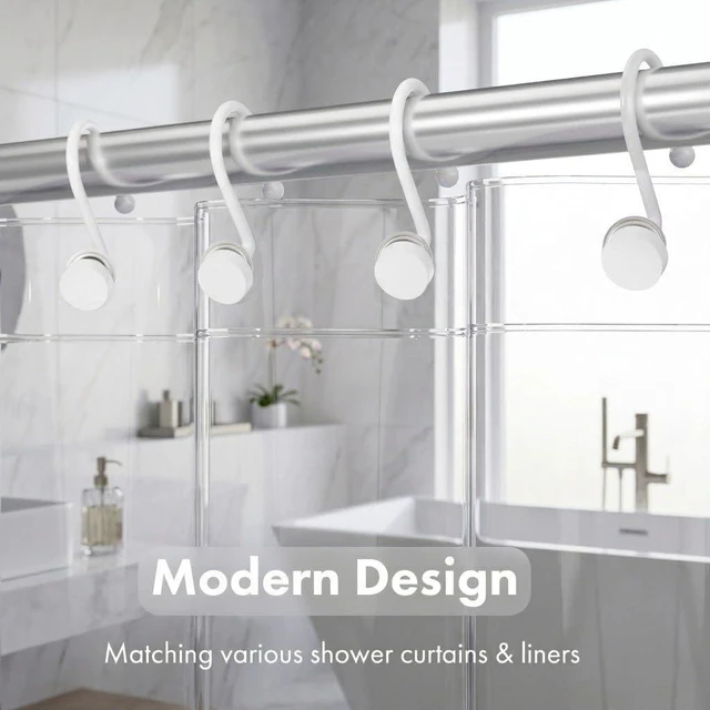 Alt view image 3 of 6 - White Shower Curtain Rings, Plastic Shower Curtain Hooks, Bathroom Curtain Hooks, Modern Decorative Shower Curtain Hangers Set of 12, Rounded-Tail Design