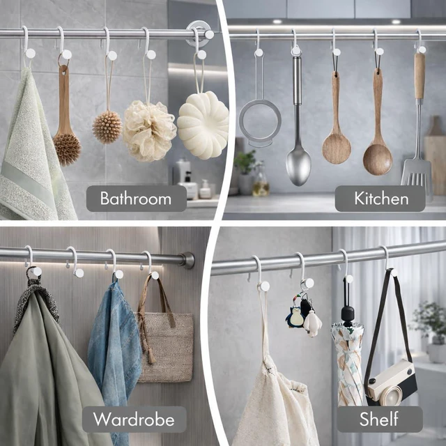 Alt view image 6 of 6 - White Shower Curtain Rings, Plastic Shower Curtain Hooks, Bathroom Curtain Hooks, Modern Decorative Shower Curtain Hangers Set of 12, Rounded-Tail Design
