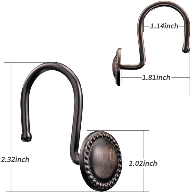 Alt view image 4 of 6 - Bronze Shower Curtain Hooks,Oil Rubbed Decorative Shower Rings,Set of 12 Rust Resistant Shower Hooks Hangers for Bathroom Curtains Rods(Oil-Rubbed Bronze)