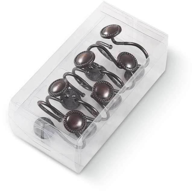 Alt view image 5 of 6 - Bronze Shower Curtain Hooks,Oil Rubbed Decorative Shower Rings,Set of 12 Rust Resistant Shower Hooks Hangers for Bathroom Curtains Rods(Oil-Rubbed Bronze)