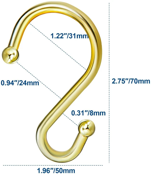 Alt view image 6 of 7 - S Shaped Shower Curtain Hooks Rings Shower Curtain Hangers S Hooks | Gold,Stainless Steel,Rust Proof,Durable,Free Gliding,Kitchen, Wardrobe,Set of 12