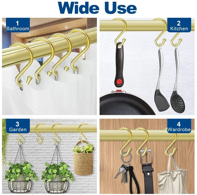 Alt view image 7 of 7 - S Shaped Shower Curtain Hooks Rings Shower Curtain Hangers S Hooks | Gold,Stainless Steel,Rust Proof,Durable,Free Gliding,Kitchen, Wardrobe,Set of 12