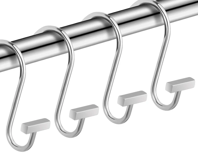 Alt view image 2 of 6 - Chrome Shower Curtain Hooks, Polished Silver Shower Curtain Rings for Bathroom, CHICTIE Modern Rustproof Metal Decorative Shower Hooks Hangers for Shower Curtain Rod, Square T Bar Shape Set of 12