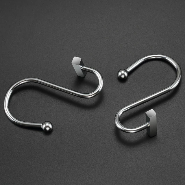 Alt view image 4 of 6 - Chrome Shower Curtain Hooks, Polished Silver Shower Curtain Rings for Bathroom, CHICTIE Modern Rustproof Metal Decorative Shower Hooks Hangers for Shower Curtain Rod, Square T Bar Shape Set of 12