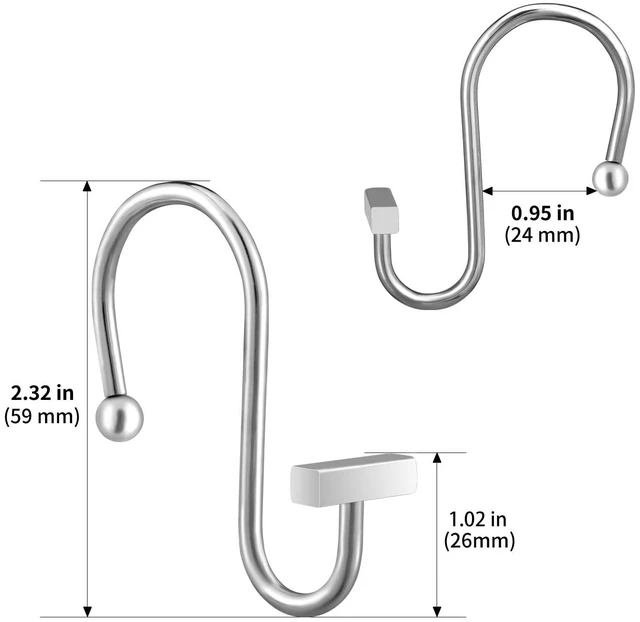 Alt view image 6 of 6 - Chrome Shower Curtain Hooks, Polished Silver Shower Curtain Rings for Bathroom, CHICTIE Modern Rustproof Metal Decorative Shower Hooks Hangers for Shower Curtain Rod, Square T Bar Shape Set of 12