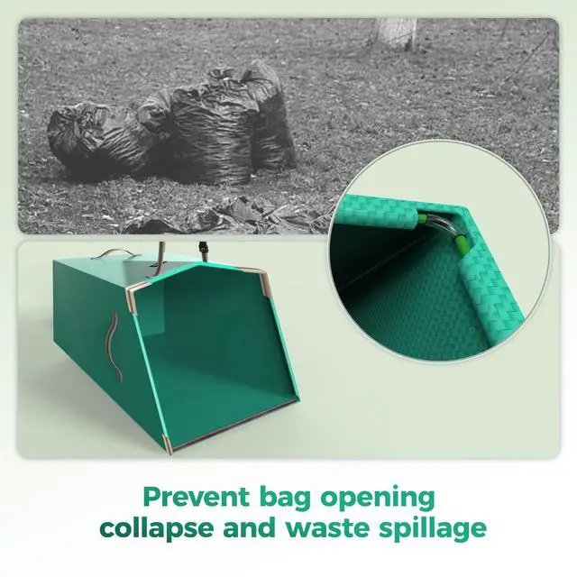 Alt view image 3 of 7 - 50 Gallon Dustpan-Style Leaf Collector Bag, Reusable Yard Waste Bag | Collapsible with Adjustable Handle, Self-Standing Garden Container for Dry Leaves, Grass Clippings & Light Lawn Debris