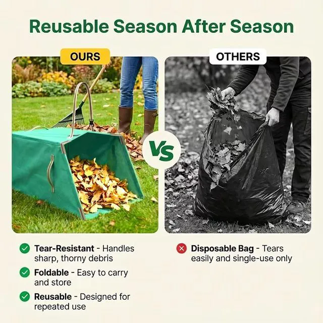 Alt view image 5 of 7 - 50 Gallon Dustpan-Style Leaf Collector Bag, Reusable Yard Waste Bag | Collapsible with Adjustable Handle, Self-Standing Garden Container for Dry Leaves, Grass Clippings & Light Lawn Debris