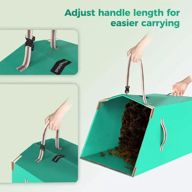 Alt view image 4 of 7 - 50 Gallon Dustpan-Style Leaf Collector Bag, Reusable Yard Waste Bag | Collapsible with Adjustable Handle, Self-Standing Garden Container for Dry Leaves, Grass Clippings & Light Lawn Debris