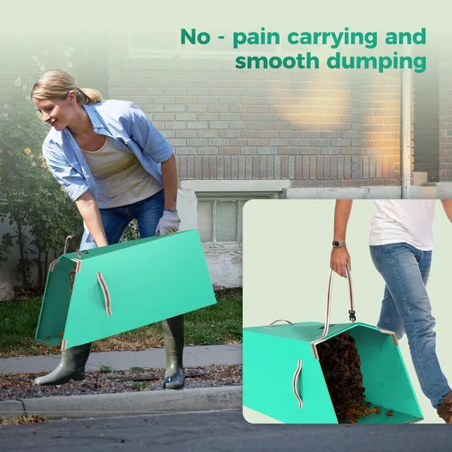 Alt view image 7 of 7 - 50 Gallon Dustpan-Style Leaf Collector Bag, Reusable Yard Waste Bag | Collapsible with Adjustable Handle, Self-Standing Garden Container for Dry Leaves, Grass Clippings & Light Lawn Debris