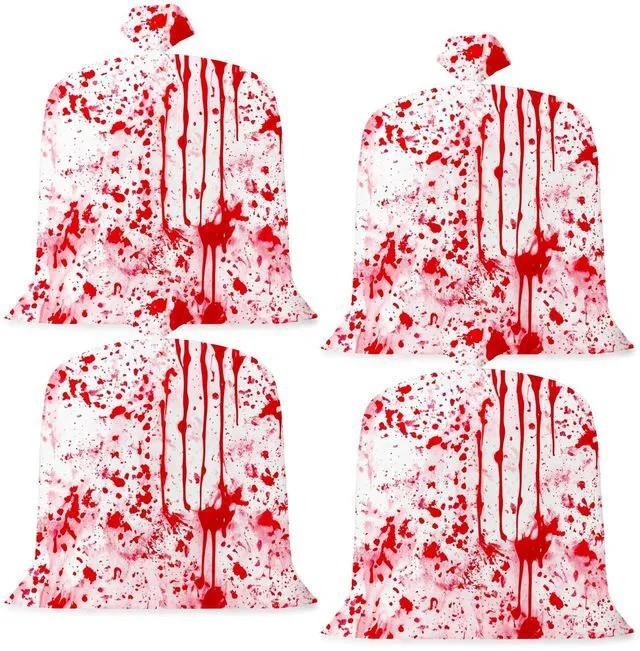 Main image of CNhoqc Halloween Lawn Leaf Bags, 4 Pcs Large Bloody Garbage Bag Twist Ties | Heavy Duty Plastic Tear Resistant Self Standing, for Lawn Yard Waste Trash Storage, Halloween Outdoor Porch Garden Decorati