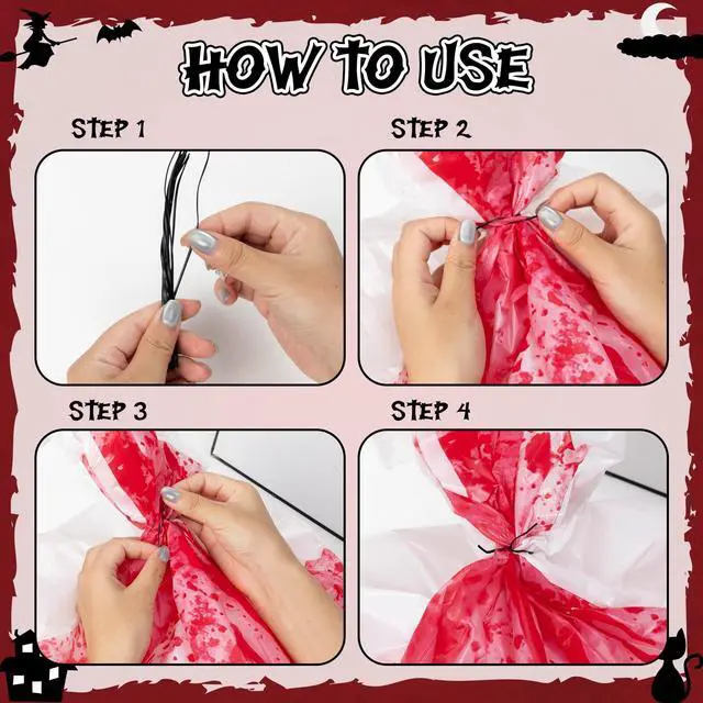 Alt view image 3 of 7 - CNhoqc Halloween Lawn Leaf Bags, 4 Pcs Large Bloody Garbage Bag Twist Ties | Heavy Duty Plastic Tear Resistant Self Standing, for Lawn Yard Waste Trash Storage, Halloween Outdoor Porch Garden Decorati