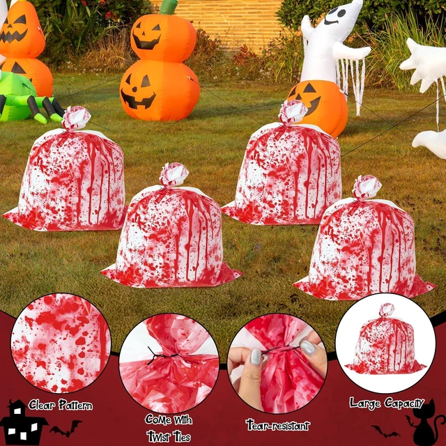 Alt view image 4 of 7 - CNhoqc Halloween Lawn Leaf Bags, 4 Pcs Large Bloody Garbage Bag Twist Ties | Heavy Duty Plastic Tear Resistant Self Standing, for Lawn Yard Waste Trash Storage, Halloween Outdoor Porch Garden Decorati