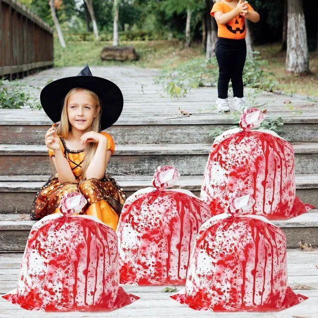 Alt view image 5 of 7 - CNhoqc Halloween Lawn Leaf Bags, 4 Pcs Large Bloody Garbage Bag Twist Ties | Heavy Duty Plastic Tear Resistant Self Standing, for Lawn Yard Waste Trash Storage, Halloween Outdoor Porch Garden Decorati