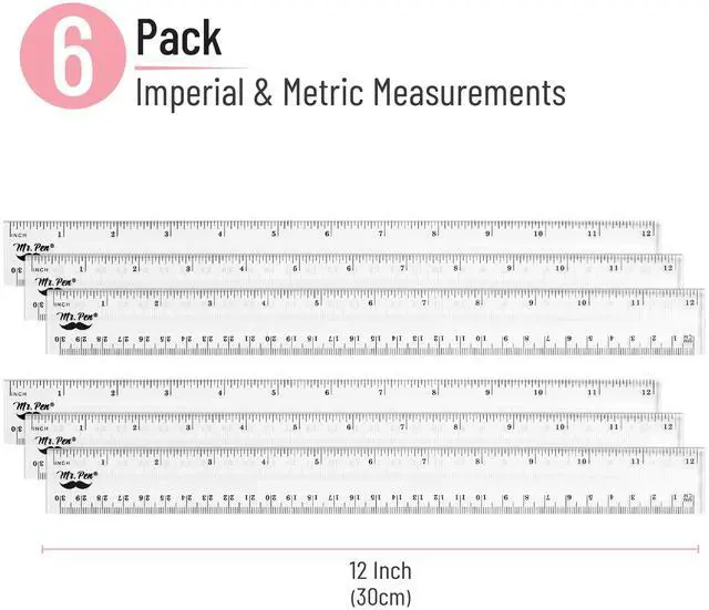 Alt view image 2 of 6 - Bulk Plastic Rulers, 12 Inch, 6 Pack, Easy-to-Read Markings | Scratch-Resistant Design, Durable Clear Ruler for Crafting Office & School, School Supplies, Bulk Rulers Set, Measuring Tools