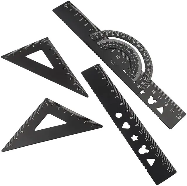 Alt view image 2 of 5 - 5-Piece Metal Geometry Set, Black | Aluminum Ruler Drafting Kit, Protractor & Triangular Rulers, Precision for Engineers, Students, Math Measurement Tools