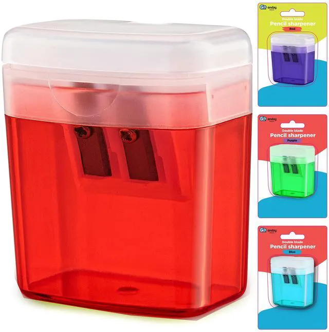 Main image of Pencil Sharpener Dual Hole Manual Red, Jumbo Crayon Sharpener with Cover and Bin, Handheld Color Pencil Sharpeners for Large & Standard Pencils, Also Available in Blue, Green, Purple, 1 Pc By Enday