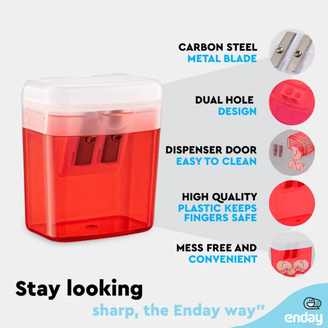Alt view image 3 of 7 - Pencil Sharpener Dual Hole Manual Red, Jumbo Crayon Sharpener with Cover and Bin, Handheld Color Pencil Sharpeners for Large & Standard Pencils, Also Available in Blue, Green, Purple, 1 Pc By Enday