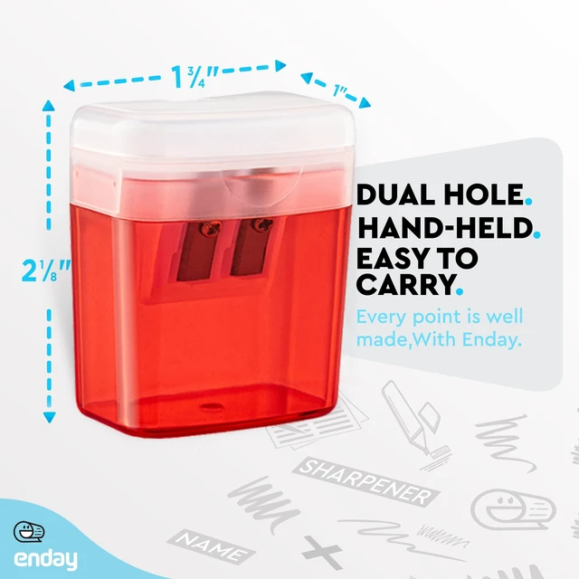 Alt view image 5 of 7 - Pencil Sharpener Dual Hole Manual Red, Jumbo Crayon Sharpener with Cover and Bin, Handheld Color Pencil Sharpeners for Large & Standard Pencils, Also Available in Blue, Green, Purple, 1 Pc By Enday