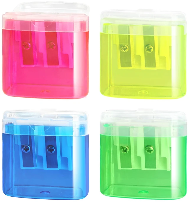 Main image of 4 PCS Handheld Pencil Sharpeners with Lid, Multicolor Dual Hole Manual Little Sharpener for Crayons Graphite Pastel Colouring Lip Liners Eye Brow Pencils