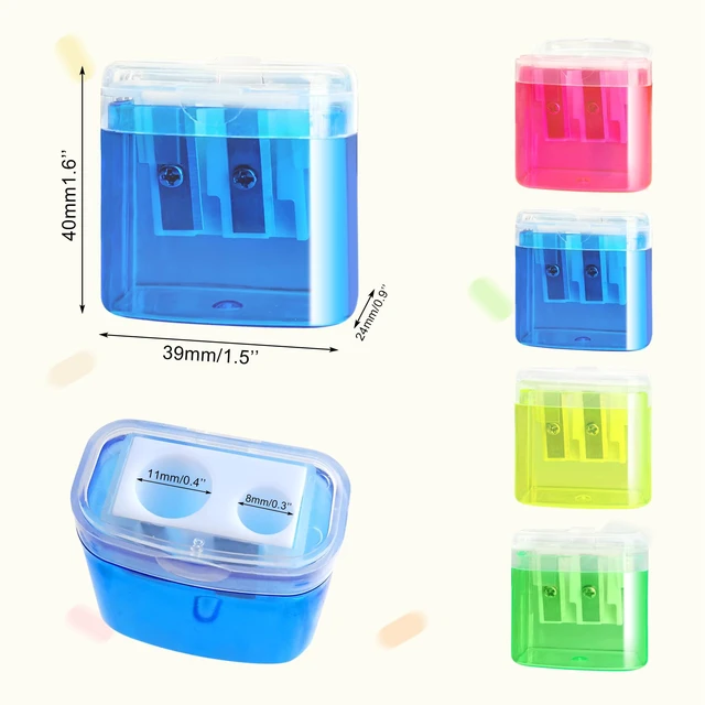Alt view image 3 of 6 - 4 PCS Handheld Pencil Sharpeners with Lid, Multicolor Dual Hole Manual Little Sharpener for Crayons Graphite Pastel Colouring Lip Liners Eye Brow Pencils