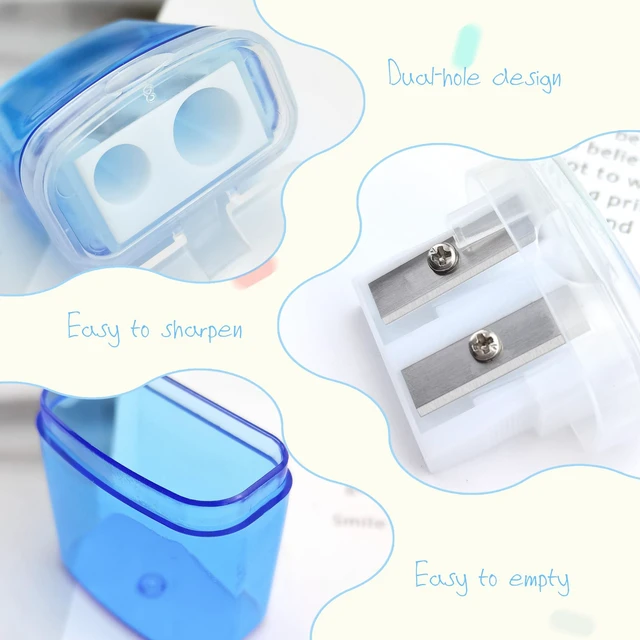 Alt view image 4 of 6 - 4 PCS Handheld Pencil Sharpeners with Lid, Multicolor Dual Hole Manual Little Sharpener for Crayons Graphite Pastel Colouring Lip Liners Eye Brow Pencils