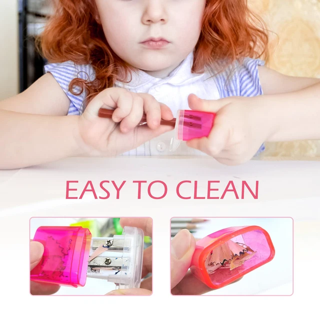 Alt view image 5 of 6 - 4 PCS Handheld Pencil Sharpeners with Lid, Multicolor Dual Hole Manual Little Sharpener for Crayons Graphite Pastel Colouring Lip Liners Eye Brow Pencils