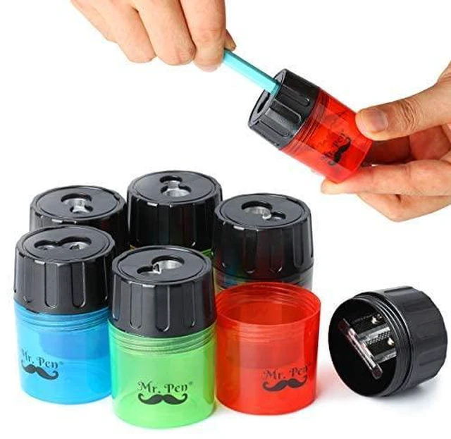 Alt view image 2 of 6 - Pencil Sharpeners Manual, 6 Pack, Dual Hole | Colorful Handheld Pencil Sharpener, Compatible with Standard and Jumbo Pencils, Screw-On Lid, Stainless Steel Blade