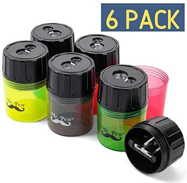 Alt view image 3 of 6 - Pencil Sharpeners Manual, 6 Pack, Dual Hole | Colorful Handheld Pencil Sharpener, Compatible with Standard and Jumbo Pencils, Screw-On Lid, Stainless Steel Blade