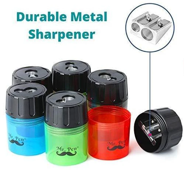 Alt view image 4 of 6 - Pencil Sharpeners Manual, 6 Pack, Dual Hole | Colorful Handheld Pencil Sharpener, Compatible with Standard and Jumbo Pencils, Screw-On Lid, Stainless Steel Blade