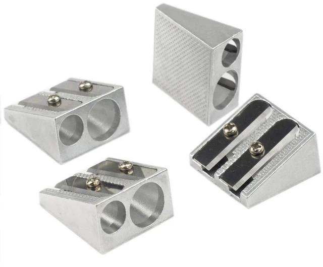 Main image of Pencil Sharpeners Rectangular Manual Twin Metal Dual Sharpening Blade Double Holes Rectangular Pencil Sharpener for Colored Graphite Pencils Crayons Jumbo, Pack of 4,Silver